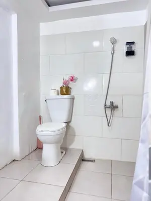 a white bathroom with a toilet and a shower at Estudio Elegante 10 minutos del Monumento & Agora mall in Santiago de los Caballeros