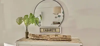 a mirror on top of a table with a plant at Seawinds Beachfront -Top Floor Less Mosquitos -Full Security in Cabarete