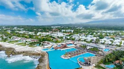 an aerial view of the pool at the resort at Luxury 2BR Villa next to Santa Fe in Sosúa