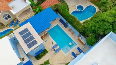 an overhead view of a house with a swimming pool at CC 7 Casa de Compai Unit 7 AC WiFi Prime Location in Sosúa