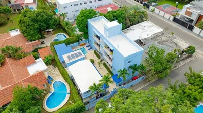 an overhead view of a house with a swimming pool at CC 8 Casa de Compai Unit 8 AC WiFi & Full Kitchen in Sosúa