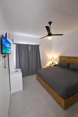 a bedroom with a bed and a ceiling fan at Ivy Villa Cabarete, fully equipped villa in Cabarete