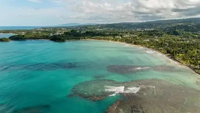 an aerial view of a beach with turquoise water at Lux villa playa bonita in Las Terrenas