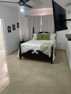 a bedroom with a bed and a flat screen tv at Casa de campo Ana Victoria