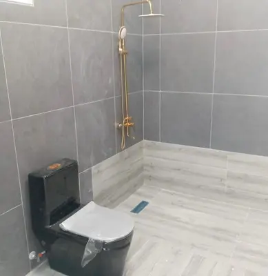 a bathroom with a toilet and a shower at Casamesa-14 in Los Alcarrizos