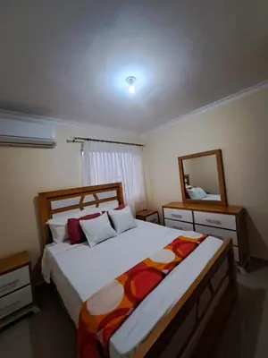 a bedroom with a large bed and a mirror at Luxurious and comfortable in the safest area in Juan López