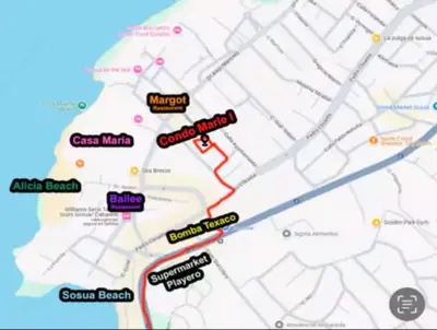 a map of the proposed route for the subway at Spacious 1BR APT in Sosua strip in Sosúa
