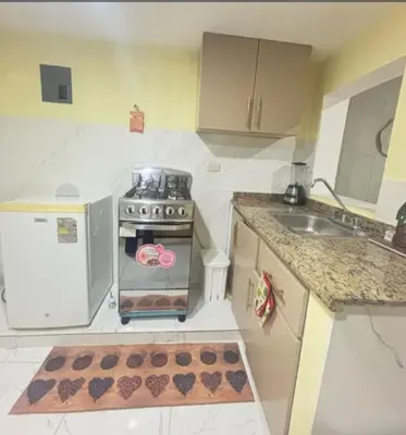 a small kitchen with a stove and a sink at Aparta estudio Lomar II in Puerto Plata