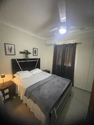 a bedroom with a large bed and a ceiling fan at 2 Bdrm, 1 Bath, Wifi, Near River and Beach, 3R, Paraiso, Barahona in Paraíso
