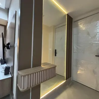 a bathroom with a walk in shower with a bench at Your space luxury in naco in Colorado