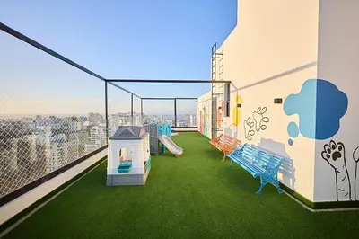 a balcony with benches and a view of a city at Your space luxury in naco in Colorado