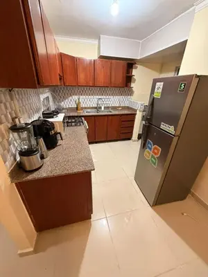 a kitchen with a refrigerator and a counter top at Super Apartment 10 mn to the Int Airport