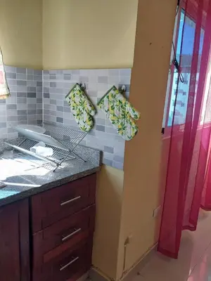 a kitchen with a sink and a red door at Garden view paradise La Vega in Concepción de La Vega