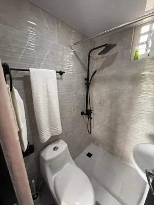 a bathroom with a white toilet and a sink at Moon Apartamentos D2 in San Cristóbal