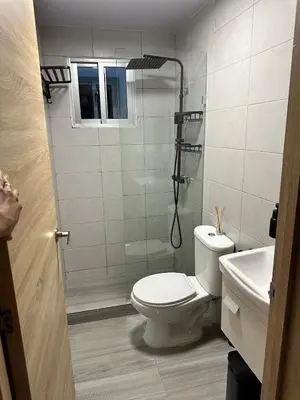 a bathroom with a shower and a toilet and a sink at Luz y paz
