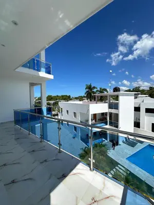 an aerial view of a house with a swimming pool at Tropical oasis rentas in Las Terrenas