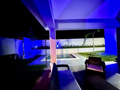 a living room with a swing and a pool at Azotea Quinta Galarza