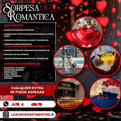 a flyer for a romantic event with hearts at Luxury apartment private rooftop & jacuzzi in Santo Domingo