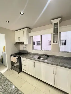 a kitchen with white cabinets and a sink at Apartamento en bani in Baní