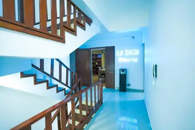a hallway with stairs leading into a building at Luxury Caribbean penthouse in Santo Domingo