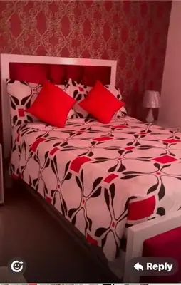 a red and white bed with red pillows on it at Residencial Mediterraneo III in Santiago de los Caballeros