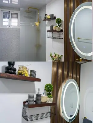a bathroom with a mirror and shelves with plants at Beautiful apartment on the 2nd floor in Boca Residence
