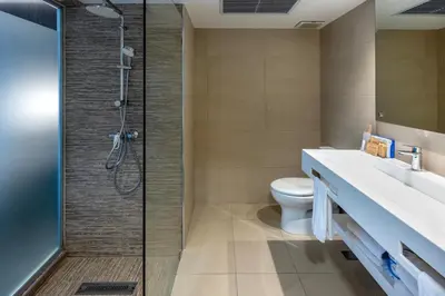 a bathroom with a shower and a sink and a toilet at W&P Santo Domingo in Santo Domingo
