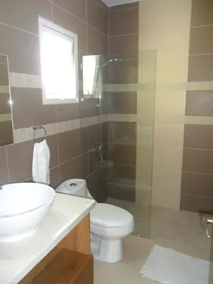 a bathroom with a toilet and a sink and a shower at Centro de Santiago in Santiago de los Caballeros