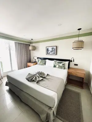 a bedroom with a large bed in a room at Napolitano Hotel in Santo Domingo