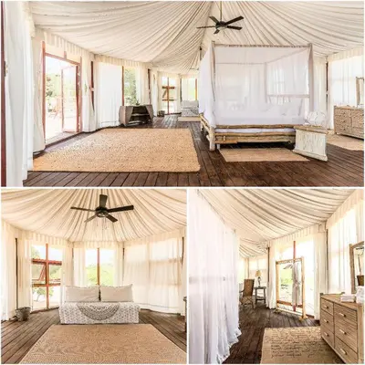 a bedroom with a bed in a tent at Eco Del Mar in Pedernales