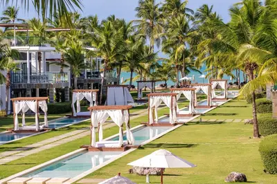 a wedding setup at the resort with palm trees at Apartment in Sublime Samana Résidence in Las Terrenas