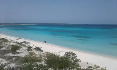 a view of a beach with people in the water at Hotel Pedernales Italia Republica Dominicana in Pedernales