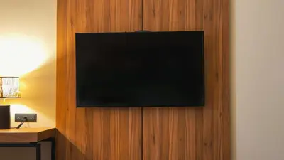 a flat screen tv hanging on a wooden wall at Santo Domingo Bay Convention Resort & Casino in Boca Chica