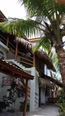 a building with palm trees in front of it at Residencia El Balatà in Las Terrenas