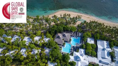 an aerial view of a resort with a beach at Playabachata in San Felipe de Puerto Plata