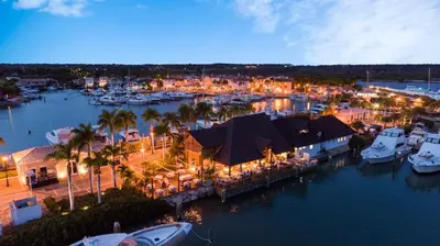 an aerial view of a marina at night at Casa de Campo Resort & Villas in La Romana