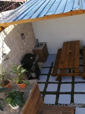 an overhead view of a room with a blue roof at Villa Laura Jarabacoa in Jarabacoa