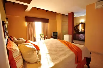 a bedroom with a large bed and a window at Hotel & Casino Flamboyan in Punta Cana