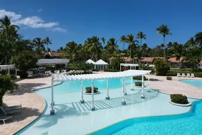 a view of the pool at the resort at Wyndham Alltra Samana All Inclusive Resort in Las Galeras