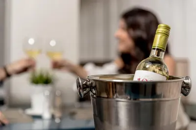 a bottle of wine in a bucket at Hodelpa Caribe Colonial in Santo Domingo