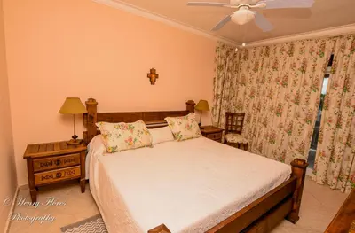 a bedroom with a bed and a ceiling fan at Palma Real in Bayahibe