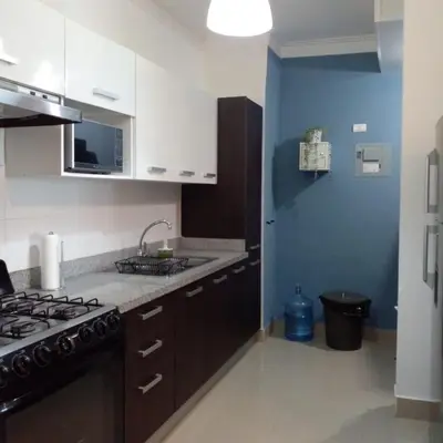 a kitchen with a sink and a stove at Cozy apartment in exclusive area Bella Vista in Santo Domingo