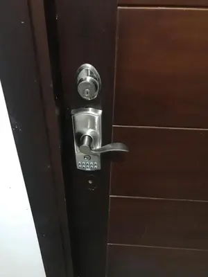 a door with a metal door knob on it at Ave. Duarte k3/12, Residencial Palma Real, Santiago, RD in Arenoso