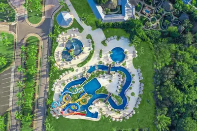 an overhead view of a pool at a resort at Dreams La Romana All-Inclusive Resort & Spa in Bayahibe
