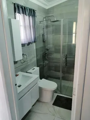 a bathroom with a shower and a toilet and a sink at Las Palmeras RIKI R in Boca Chica