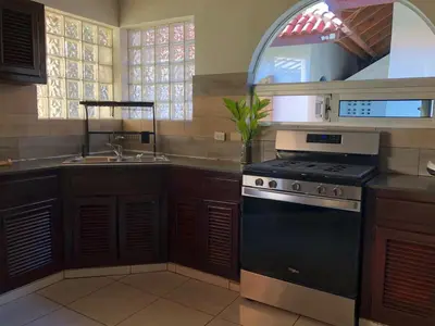 a kitchen with a stove and a sink at Villas for Vacation 32-18-6 in Sosúa