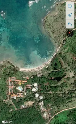 an aerial view of the shore of a body of water at bungalow 3116 vue sur piscine in Las Galeras
