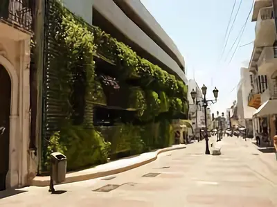 a street with plants on the side of a building at Hotel Colonial Blanco in Santo Domingo