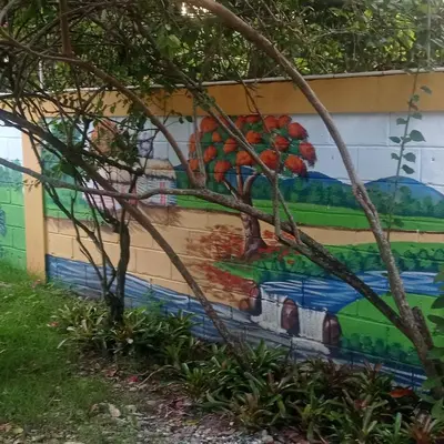 a mural of fruit on a wall at Los Palmares Guest House & Eventos in San Cristóbal