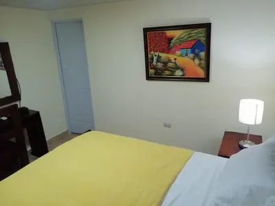 a bedroom with a bed and a painting on the wall at Hotel Anedi in Concepción de La Vega